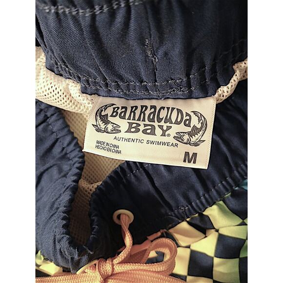 Barracuda Bay Swim Trunks Men Sz XL Colorful Art Deco Checkered Psychedelic Surf - Picture 11 of 13